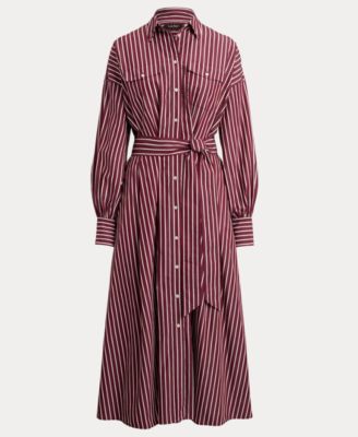 Women's Striped Belted Broadcloth Shirt dress