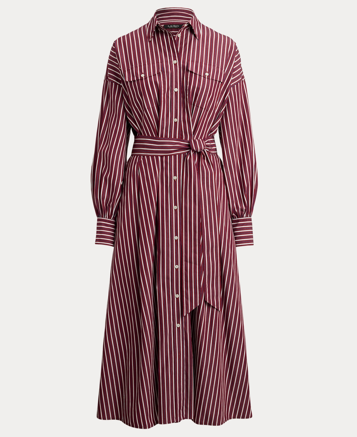 Lauren Ralph Women's Striped Belted Broadcloth Shirt dress