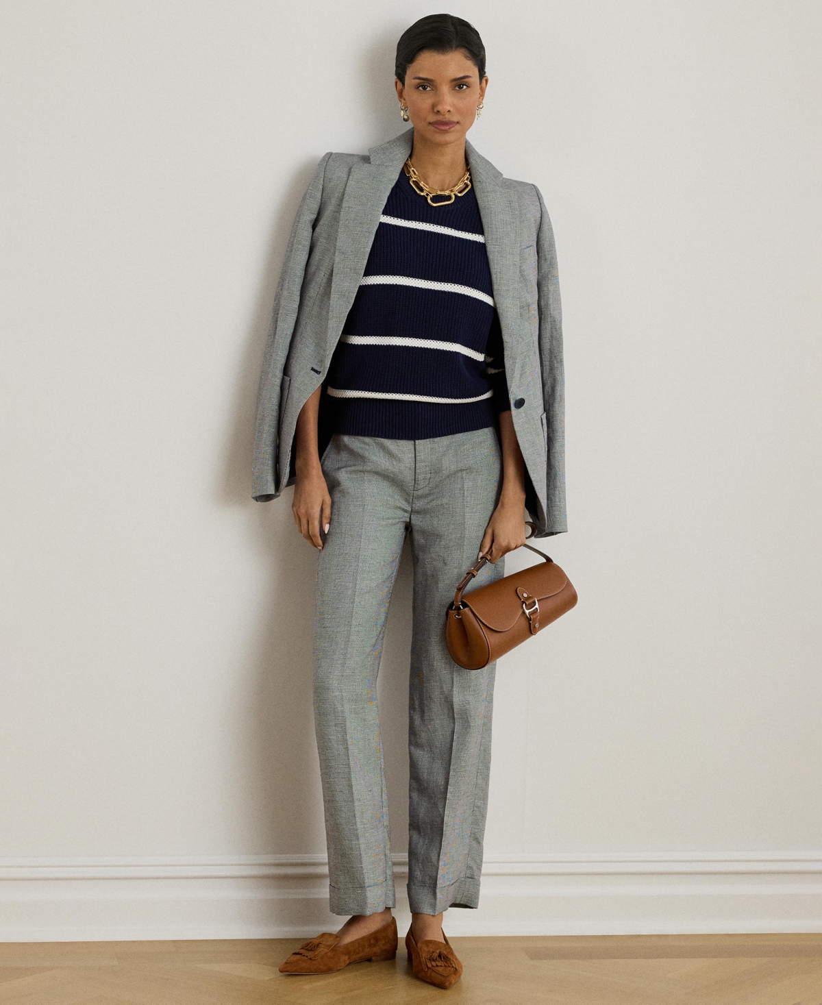 Lauren Ralph Women's Striped Rib-Knit Cotton Crewneck Sweater