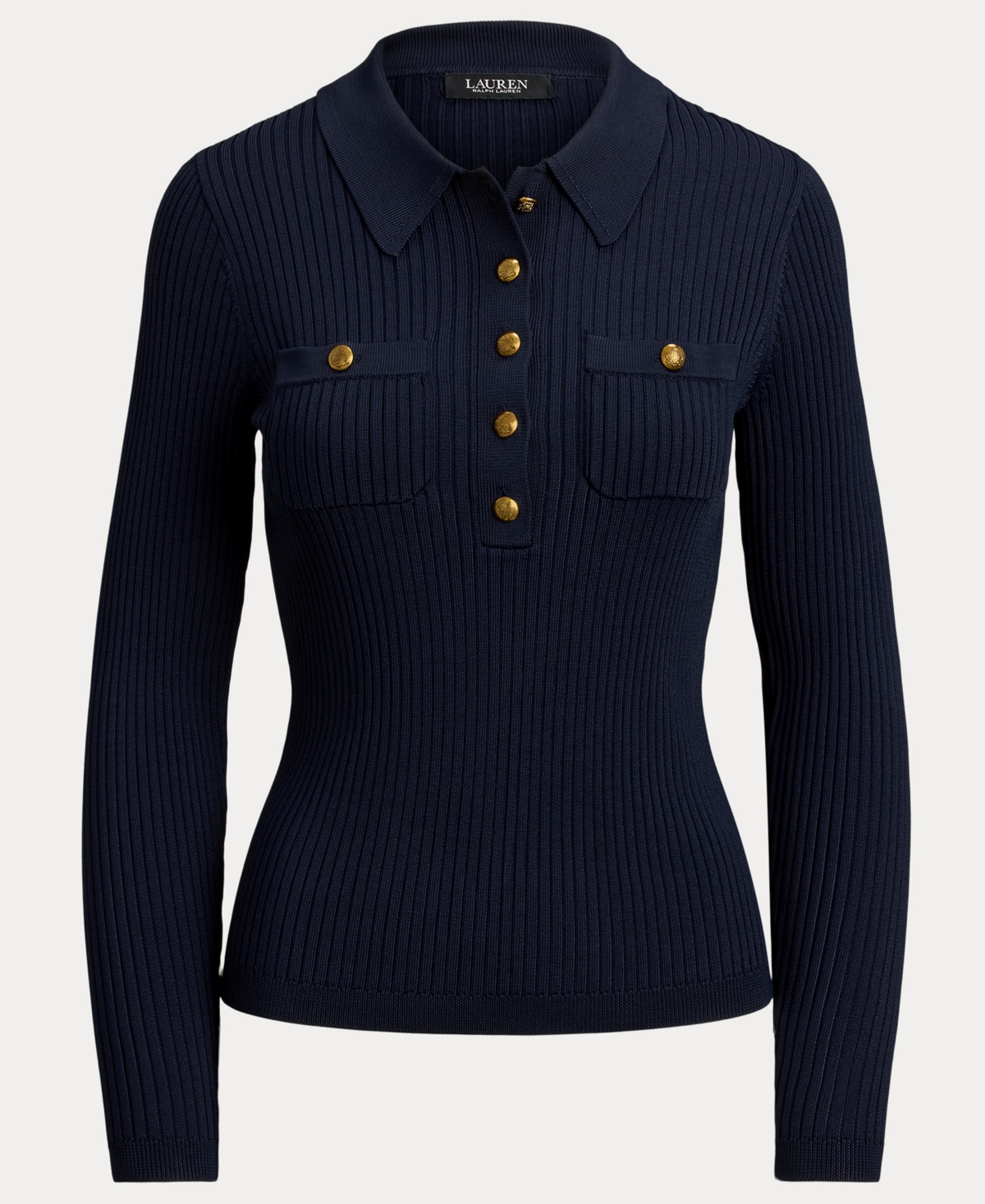 Ralph Lauren Women's Rib-knit Long-sleeve Polo Sweater In Blue