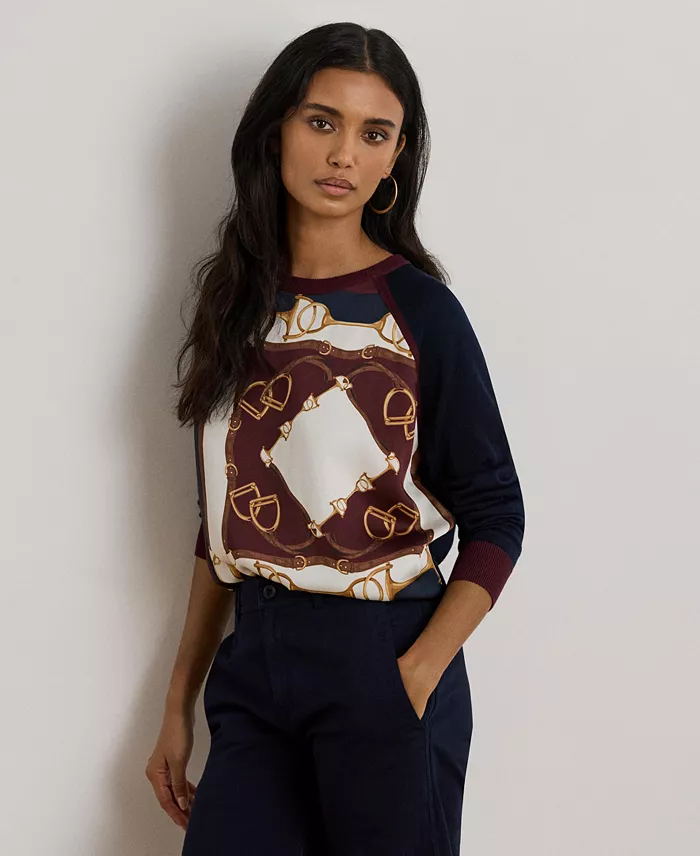 Women's Equestrian-Print Raglan-Sleeve Sweater