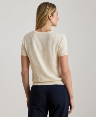 Women's Belting-Motif Short-Sleeve Sweater