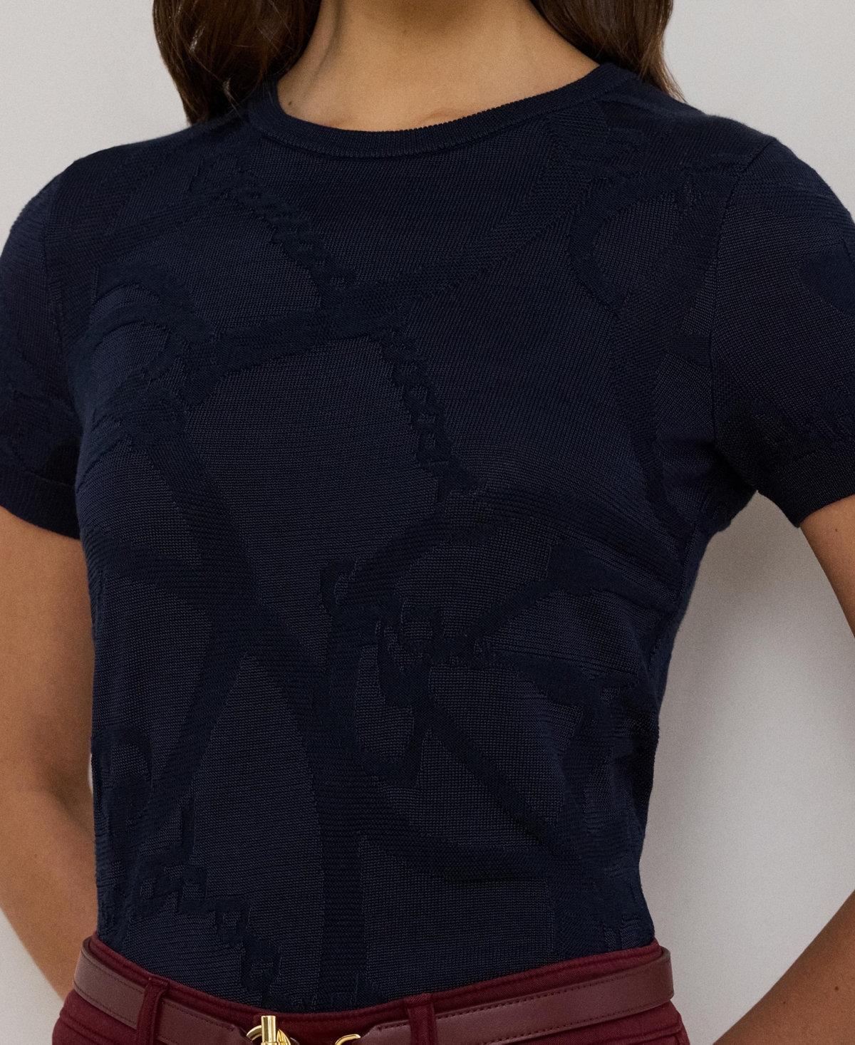 Ralph Lauren Women's Belting-motif Short-sleeve Sweater In Multi