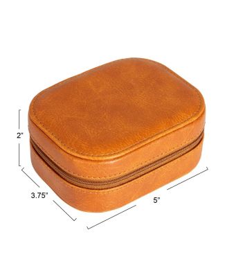 Small Leather Travel Jewelry Organizer Box, Caramel Color