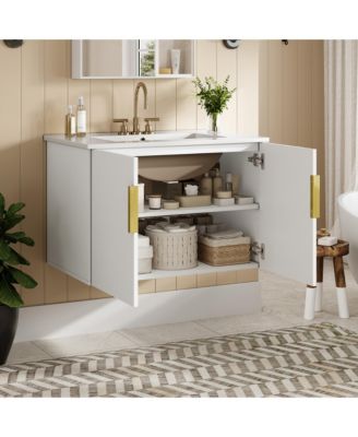 30-in.Vintage Bathroom Vanity with Ceramic Sink and 2 Soft Closing Doors