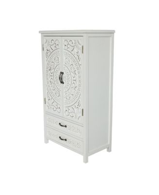 27" Accent Tall White Storage Cabinet with Two Doors and Two Drawers