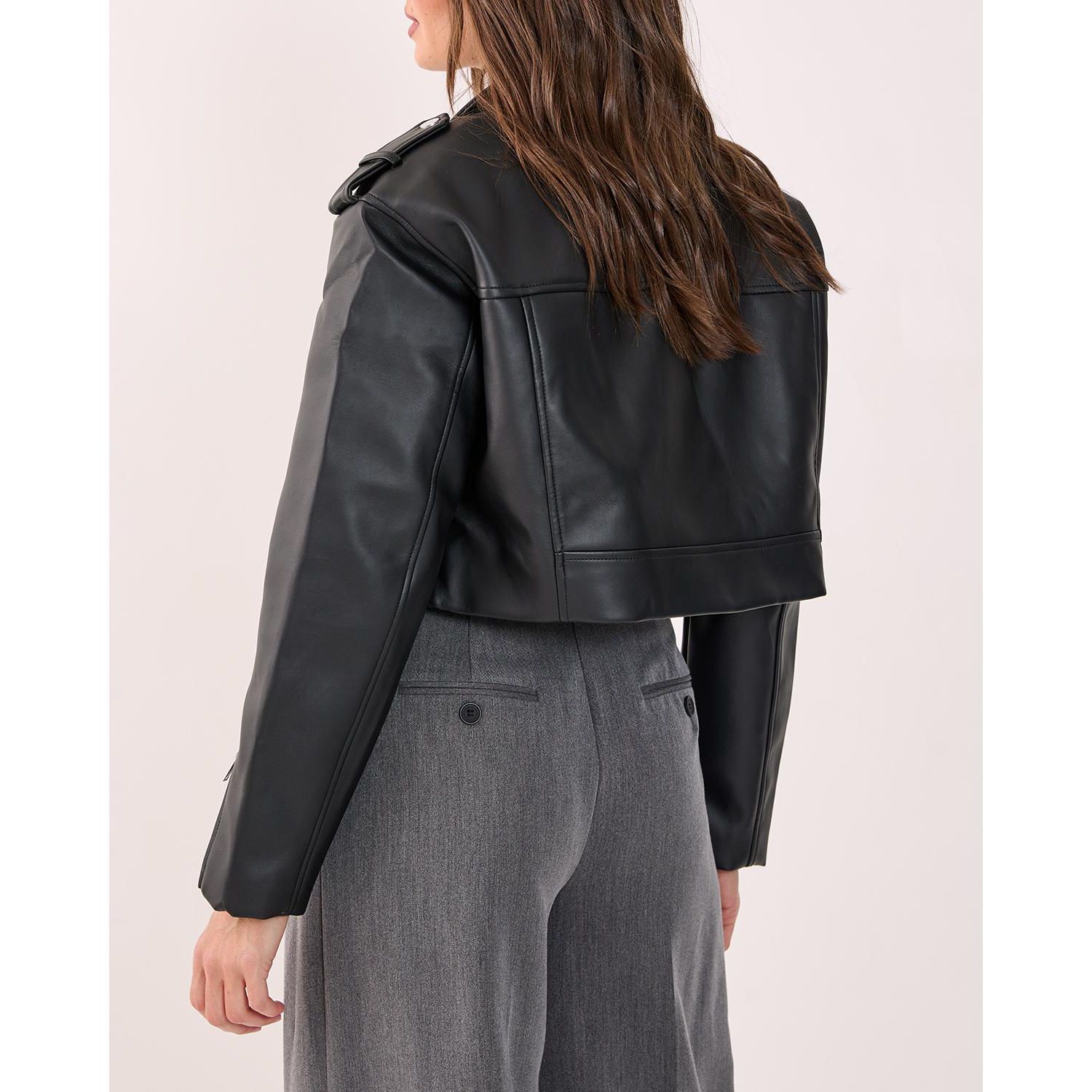 Women's Faux Leather Boxy Biker Jacket