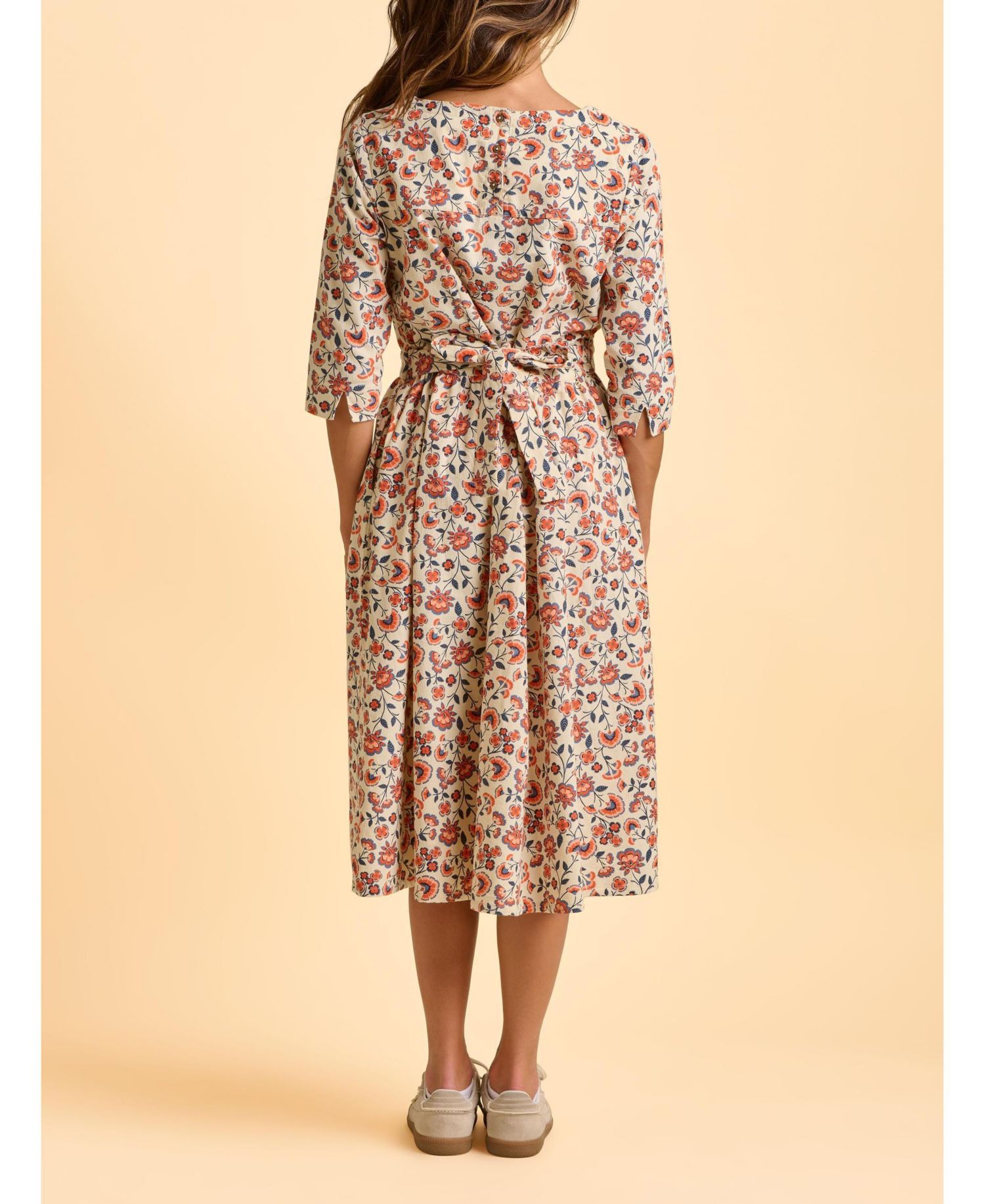 Women's Beech Sleeve Waist Tie Midi Dress
