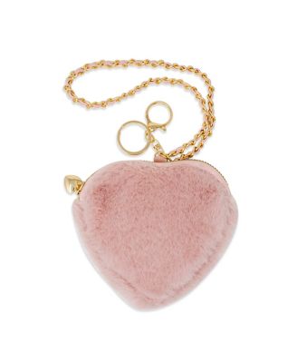 Girl's Fuzzy Heart Wristlet Coin Purse, Blush Pink – Small, Soft, Cute Coin Purse