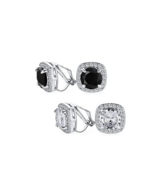 Set of 2 2CT Round CZ Solitaire Halo Clip-On Earrings Silver Plated Non-Pierced