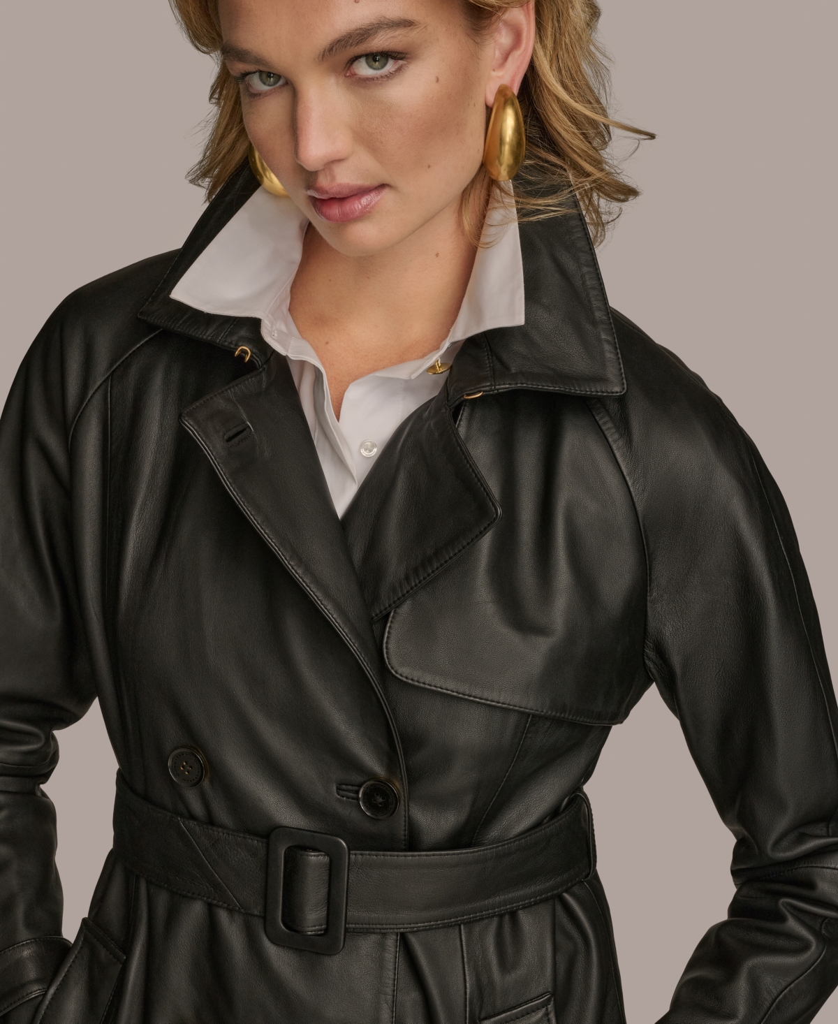 Donna Karan New York Women's Belted Leather Trench Coat