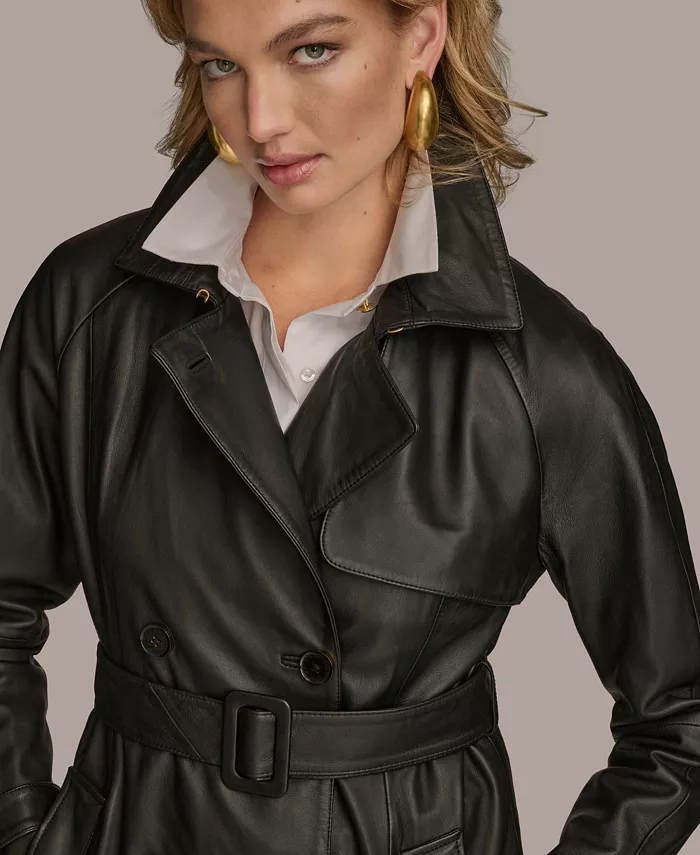 Women's Belted Leather Trench Coat - thumbnail 5