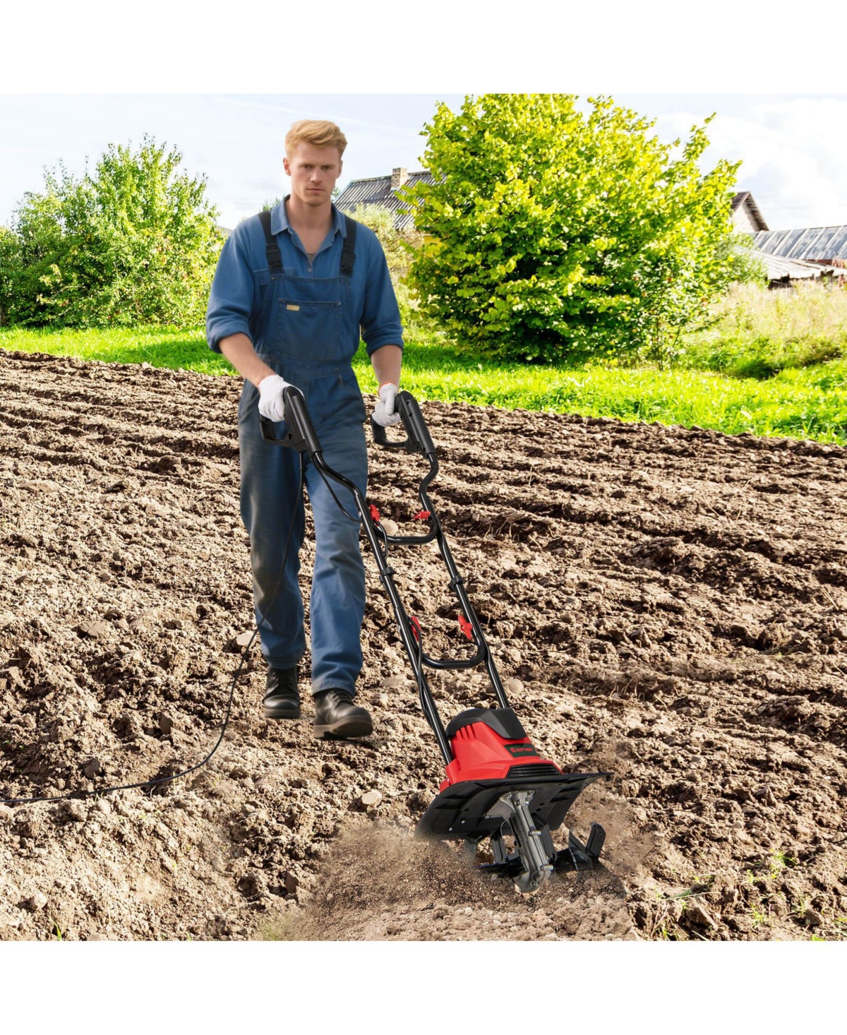 Costway Ironmax Corded Electric Tiller Cultivator, 10 Amp Powerful Foldable Garden Rototiller