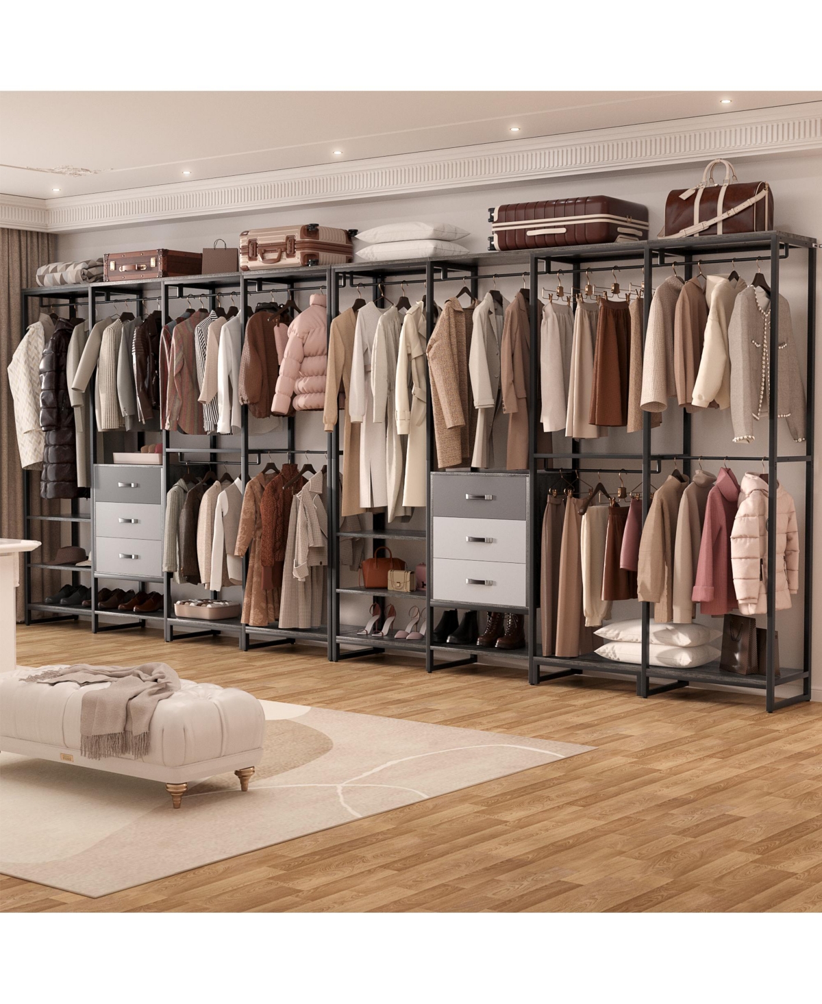 Aheaplus 74'' Closet Organizer with Wood Drawers