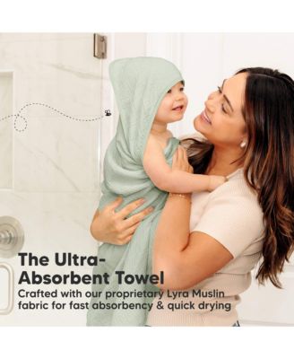 2pk Lyra Muslin Baby Towels with Hoods for Girl, Boy, Soft, Absorbent, Cotton Hooded Baby Bath Towels