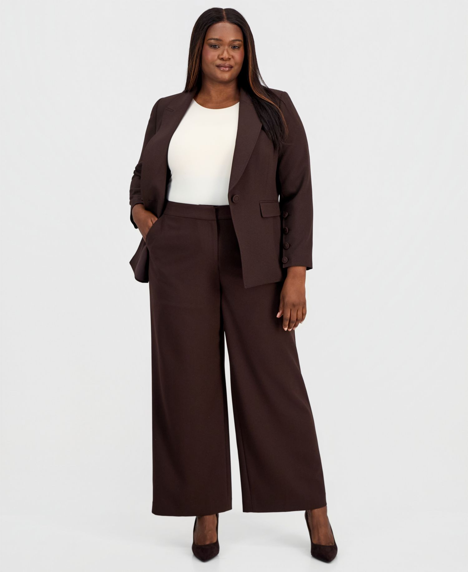 ASL Plus Size One-Button Long-Sleeve Blazer