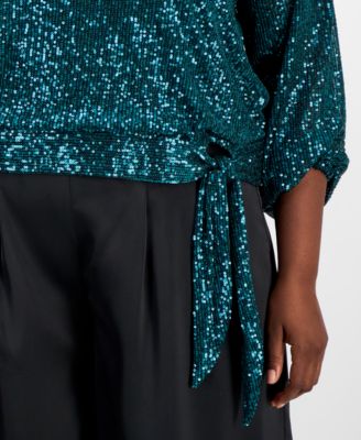 Plus Size Sequin Blouson-Sleeve Top