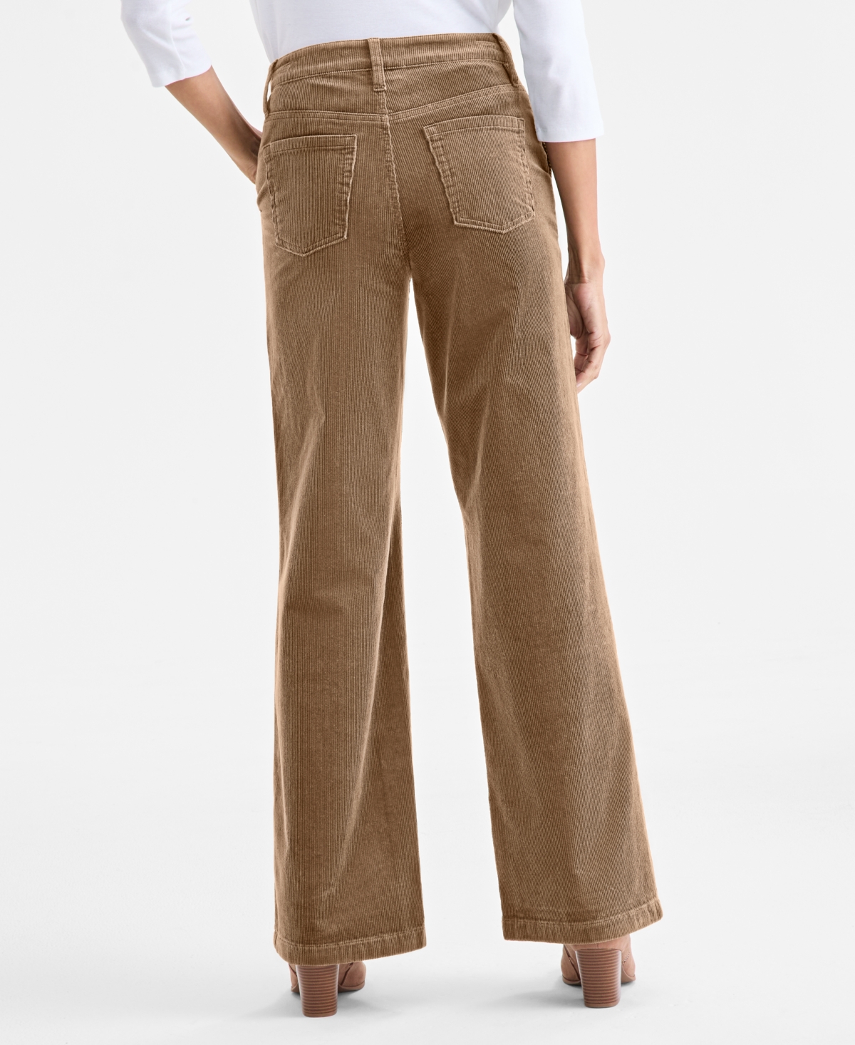 Style & Co Petite Mid Rise Wide-leg Corduroy Pants, Macy's Exclusive In Neutral