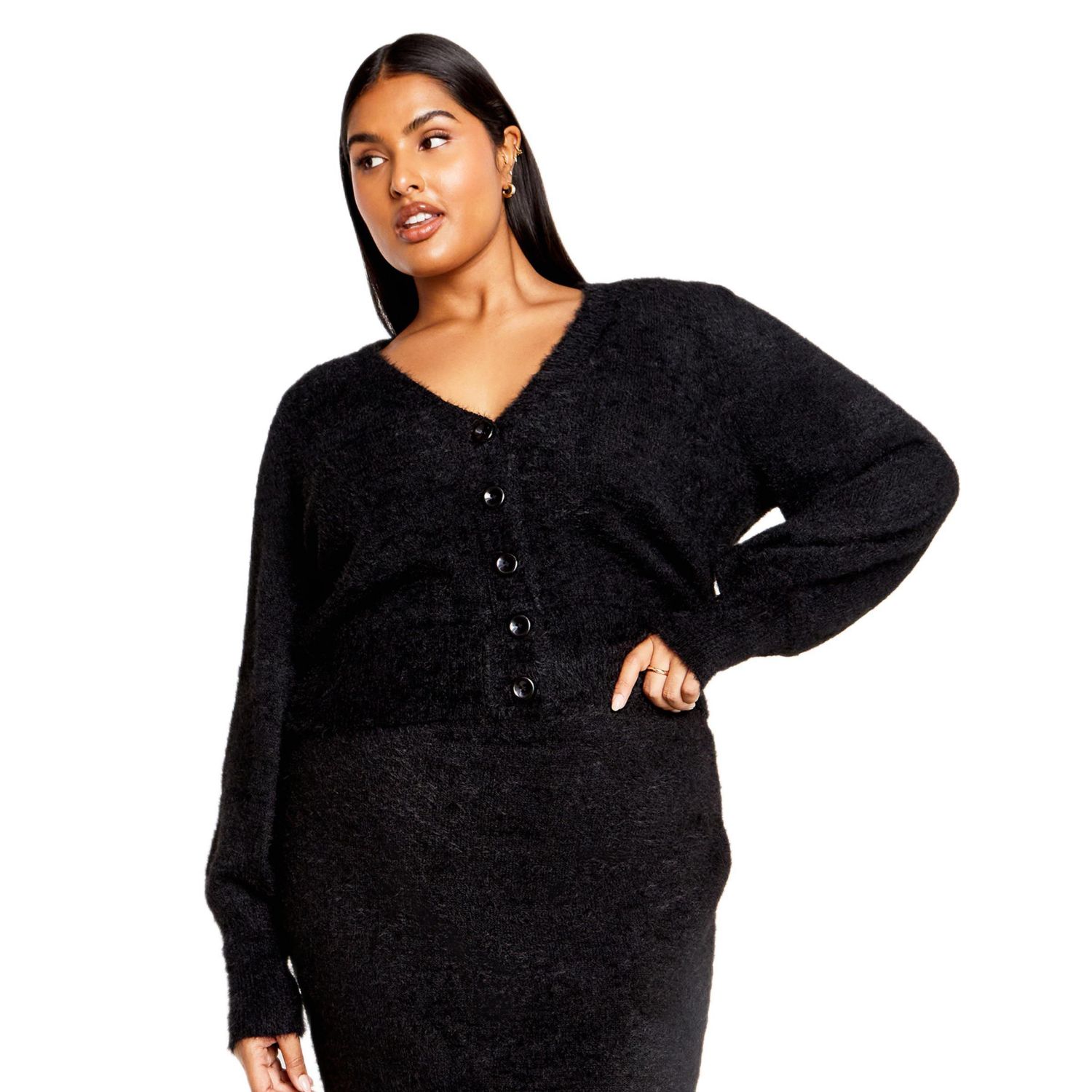 Plus Size Fluffy Button Cardigan