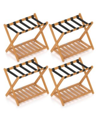 Folding Luggage Racks with Storage Shelf & 5 Nylon Straps Luggage Holder