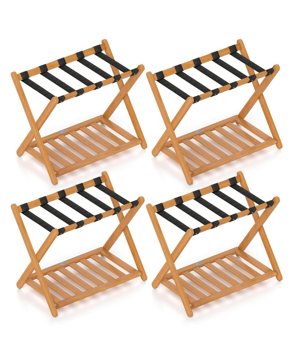 Costway Folding Luggage Racks with Storage Shelf & 5 Nylon Straps Luggage Holder