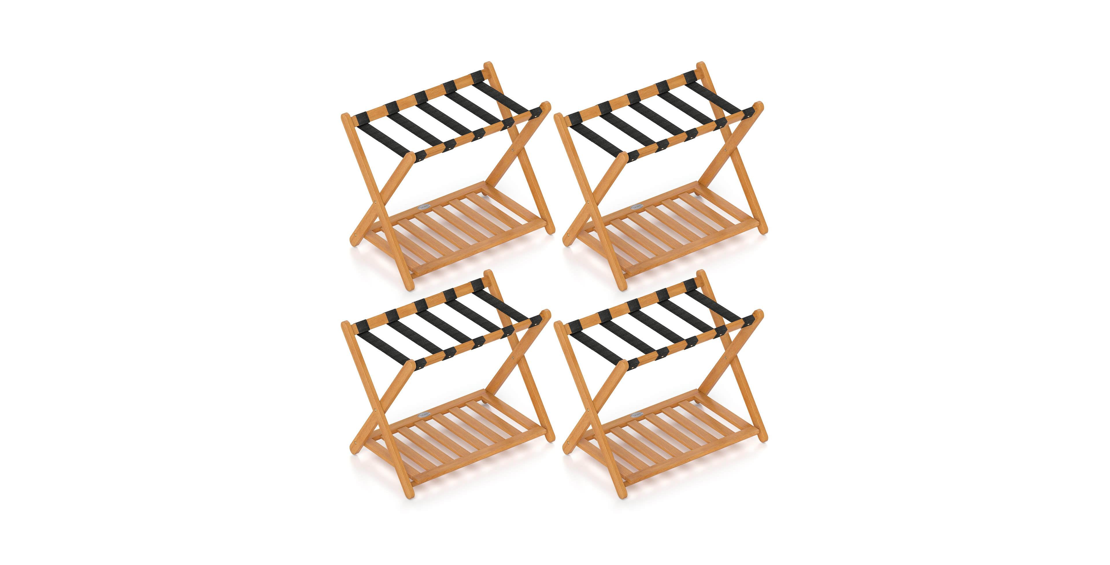 Costway Folding Luggage Racks with Storage Shelf & 5 Nylon Straps Luggage Holder