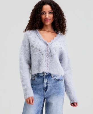 Women's Fuzzy Rhinestone-Embellished Cardigan
