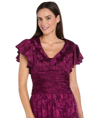 Women's Flutter Sleeve Floral V-Neck Dress