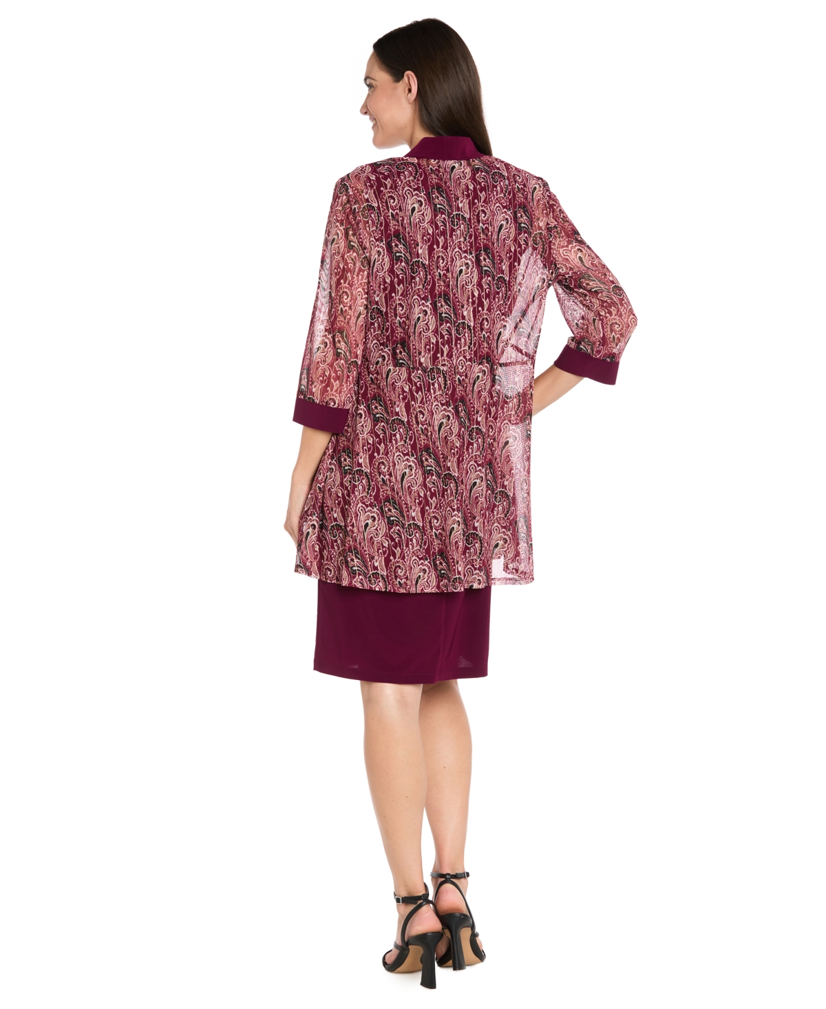 R & M Richards Women's 2-Piece Paisley Printed Jacket with Necklace and Dress