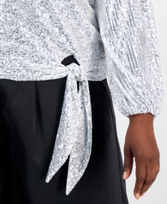 Plus Size Sequin Blouson-Sleeve Top