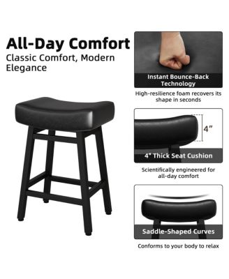 24 Inches Bar Stools Set of 2, Saddle Kitchen Stools with PU Leather Cushion Counter Height Barstools for Kitchen Dining Cafe