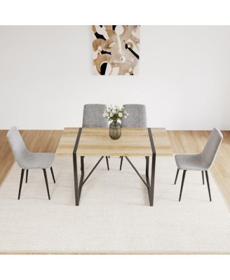 5-Piece Modern Dining Table Set, 55" Mid-Century Kitchen Table with Upholstered Chairs, Wood & Metal Dining Room Set for 4