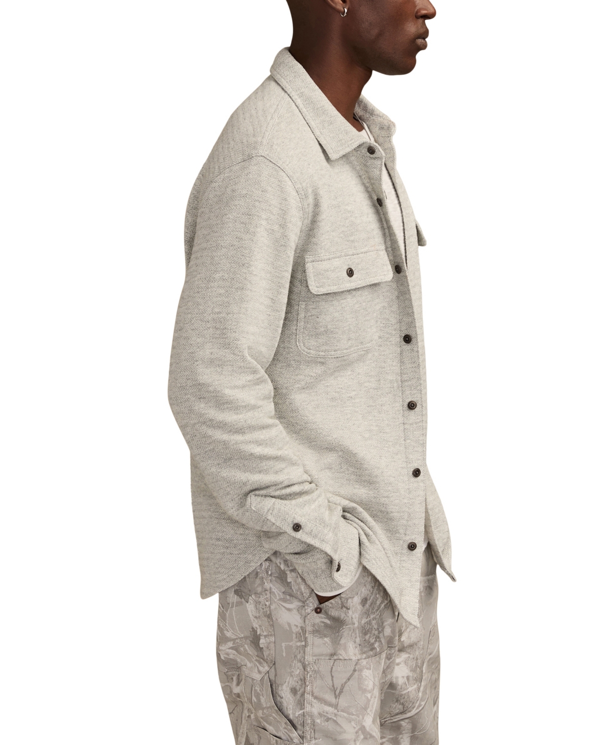 Lucky Brand Men's Herringbone Long-Sleeve Knit Shirt