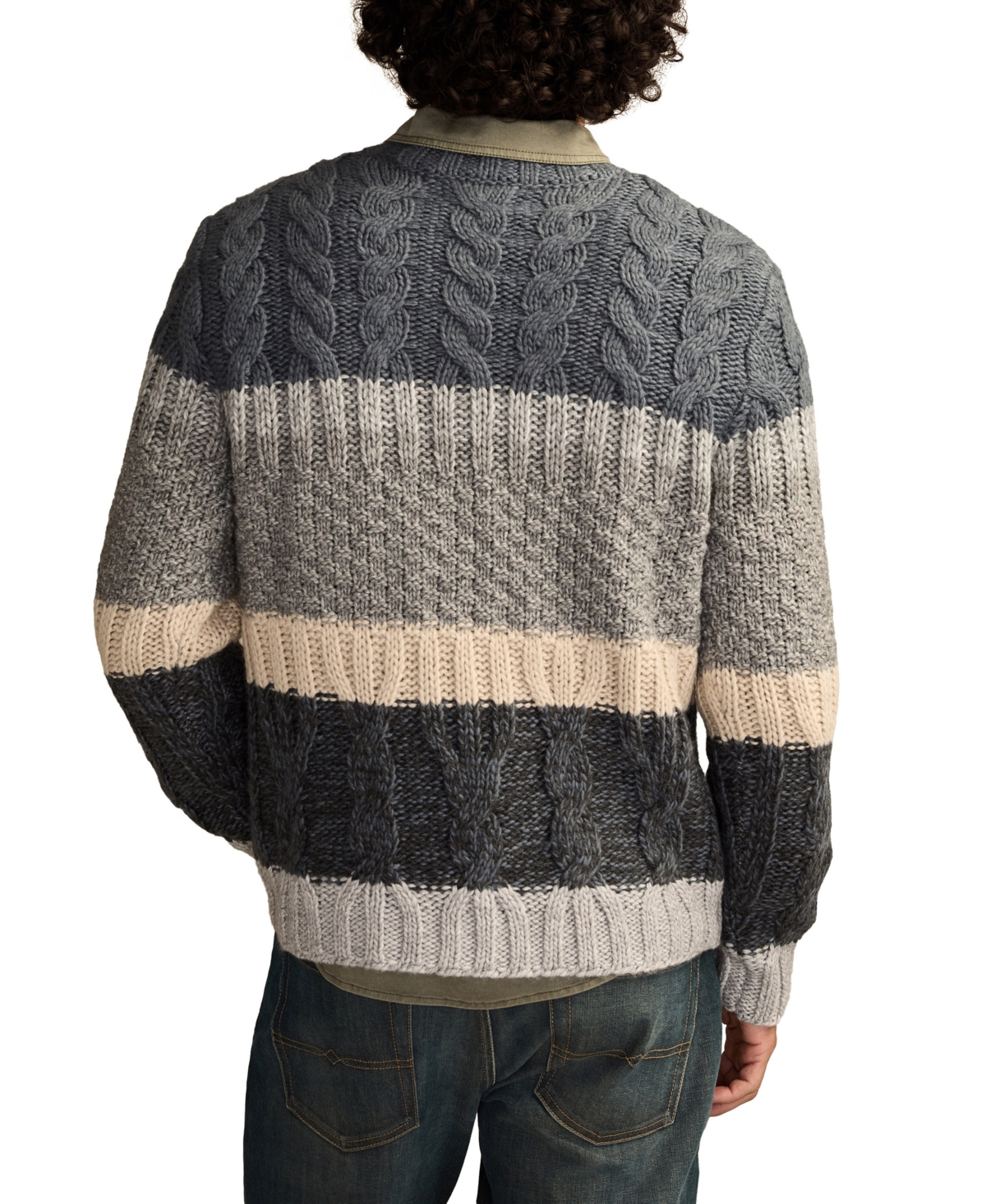 Lucky Brand Men's Cable Stripe Crewneck Sweater