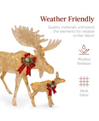 2-Piece Moose Family Lighted Christmas Yard D&eacute;cor Set w/ 170 LED Lights, Stakes, Zip Ties