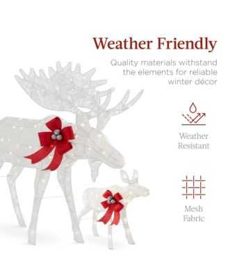 2-Piece Moose Family Lighted Christmas Yard D&eacute;cor Set w/ 170 LED Lights, Stakes, Zip Ties