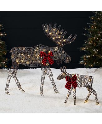 4ft 2-Piece Lighted 2D Christmas Moose Set Outdoor Decor w/ 125 LED Lights, Stakes