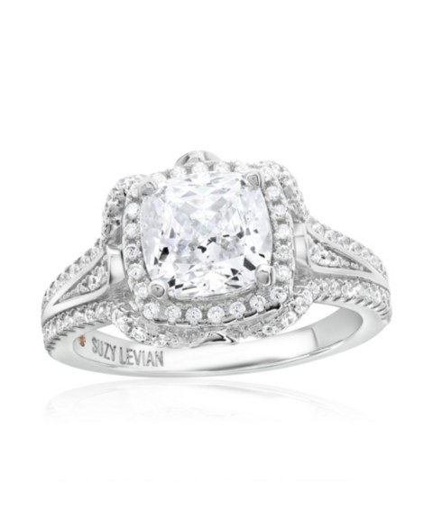Украшения Suzy Levian New York Suzy Levian Sterling Cubic Zirconia Cushion Cut Center Stone Lotus Ring