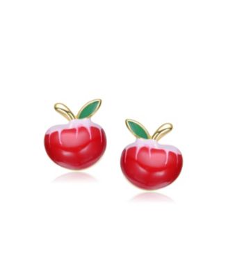 Rachel Glauber  14K Gold Plated with Red, Green & White Enamel Apple Stud Earrings For Kids