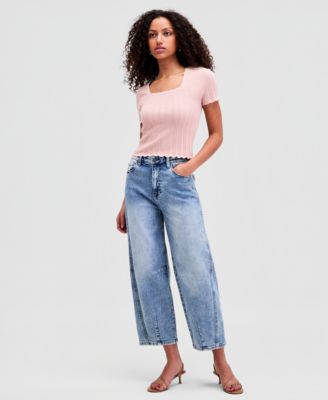 Women's Pointelle Short-Sleeve Sweater, Macy's Exclusive