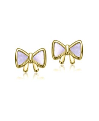 14K Gold Plated Bow Design Stud Earrings For Kids