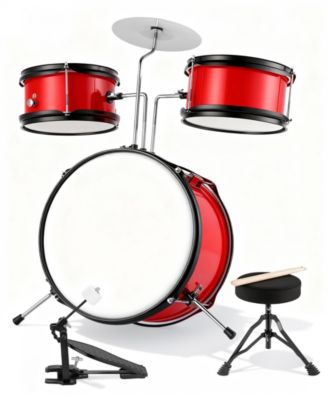 3-Piece Kids Drum Set with Adjustable Stool, Bass Pedal & Cymbal – Realistic Junior Drum Kit for Ages 3+