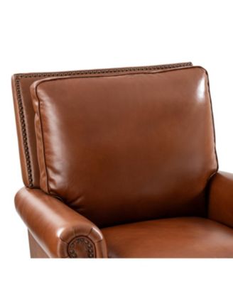 Wajeeh 33"W Mid-Century Modern Buttery Genuine Leather Accent Chair With Solid Wood Legs
