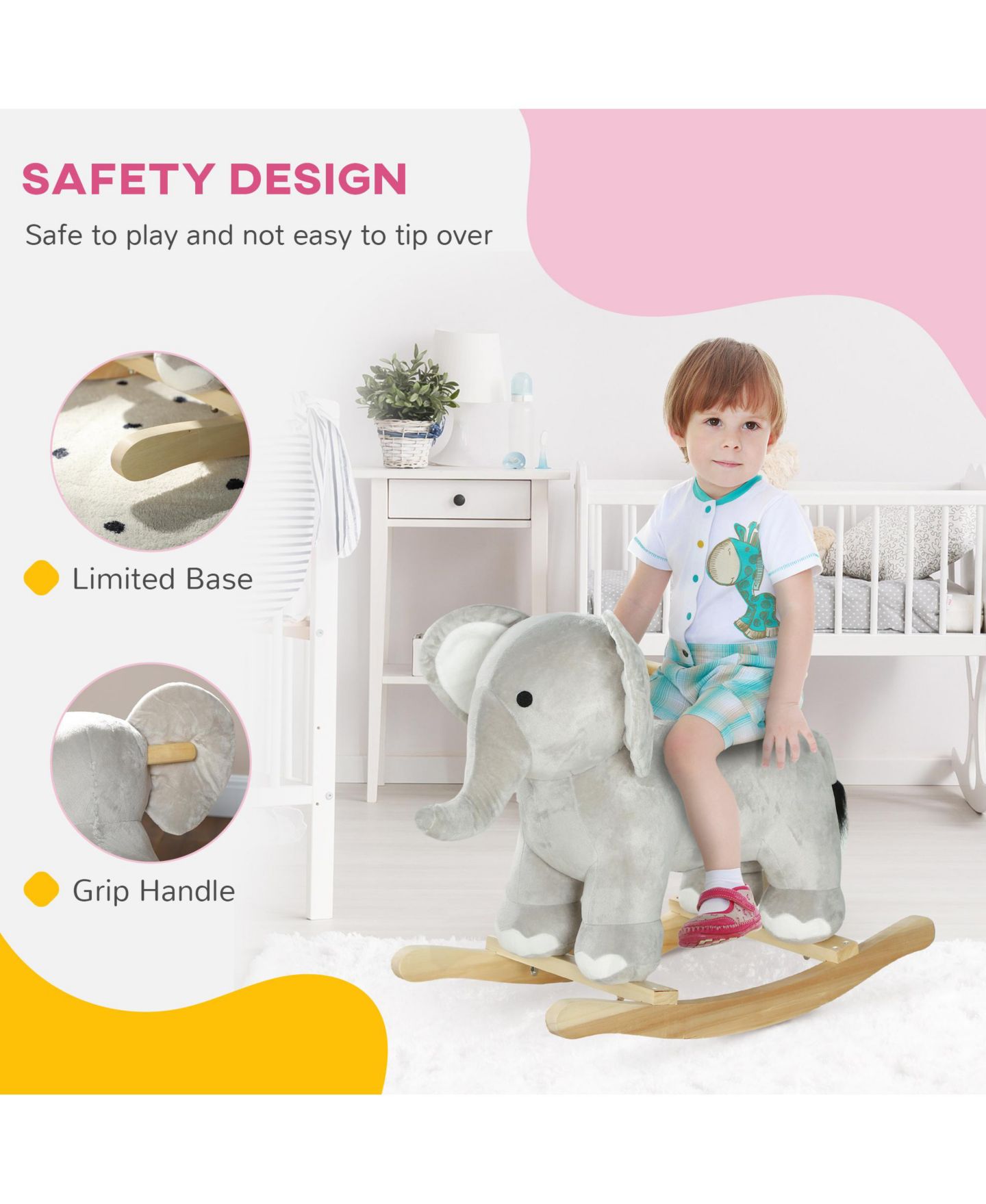 Детская игрушка Qaba Elephant Rocker with Realistic Sounds Rocking Horse, 88 lbs. Capacity, Ages 2-4, цвет: Серый — фото 4