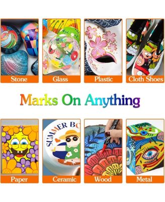 12 Colors Double-Ended Acrylic Marker Pens, Non-Transparent Paper and Stackable Color Pigment Paint Pens for Rock Painting, Wood and Canvas