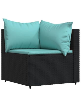 Patio Lounge Set Black and Water Blue PE Rattan, Powder-Coated Steel
