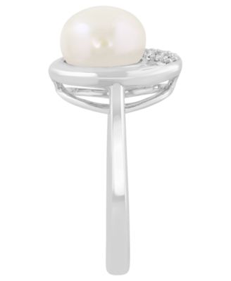 Freshwater Pearl (9mm) & White Diamond (1/10 ct. t.w.) Ring in Sterling Silver
