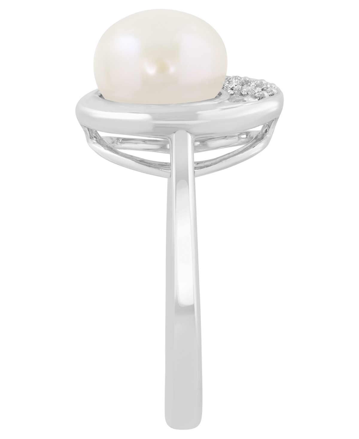 Effy Collection Freshwater Pearl (9mm) & White Diamond (1/10 Ct. T.w.) Ring In Sterling Silver In Silver