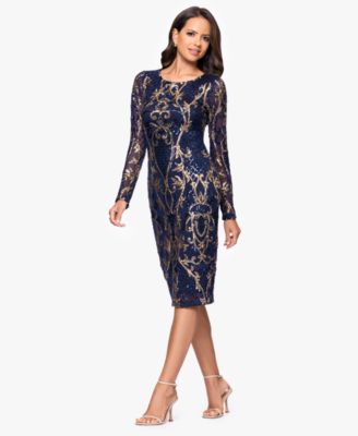 Petite Sequin Scoop Neck Long-Sleeve Dress