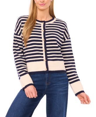 Women's Striped Long-Sleeve Cardigan Sweater